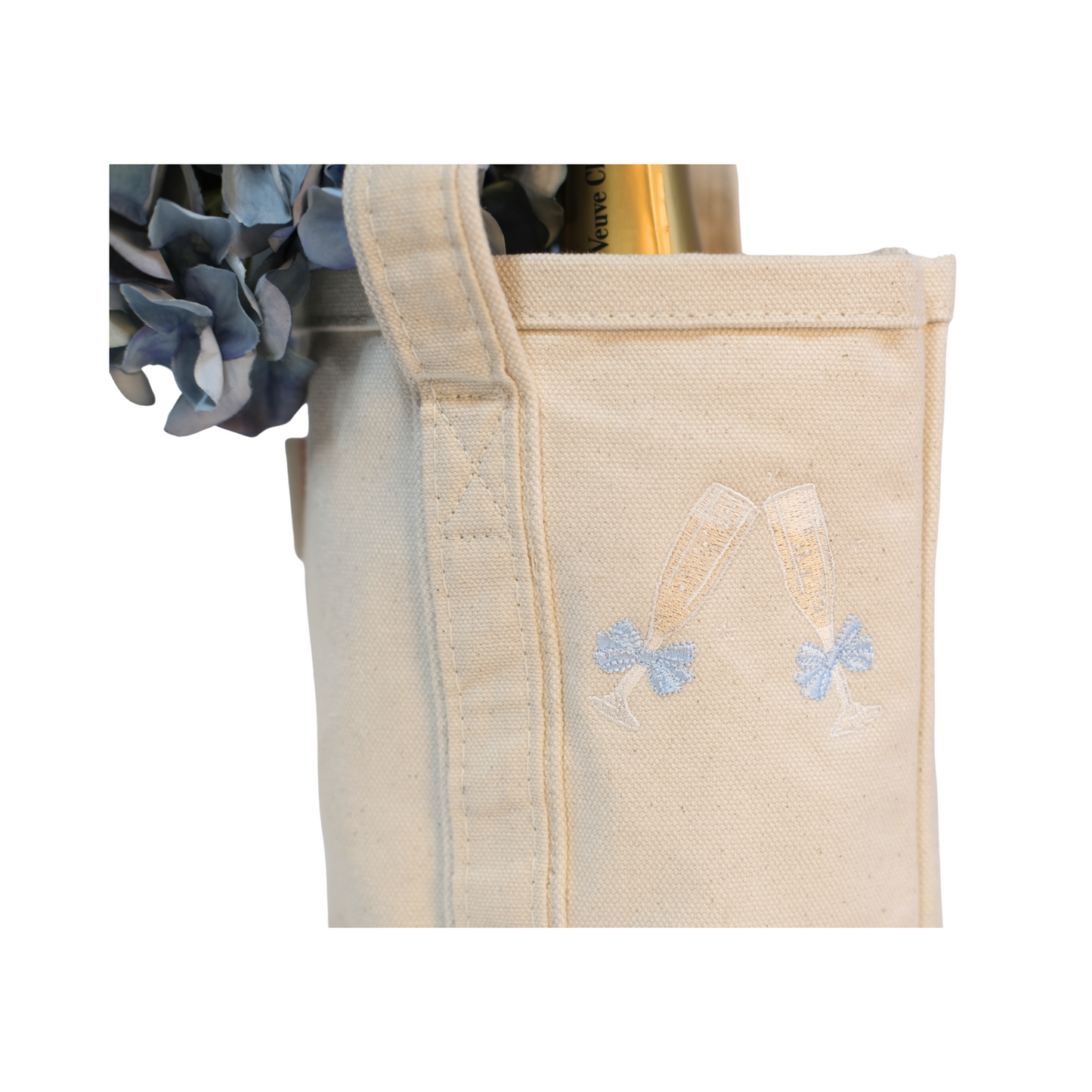 Champagne Tote - Blue Bow