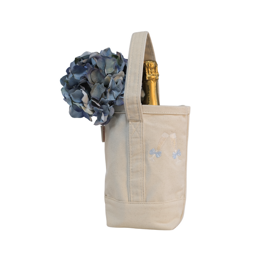Champagne Tote - Blue Bow